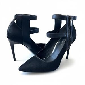 Kenneth Cole New York Black Pointed Toe Ankle Strap Heels – 4” Side Zip – Size 8